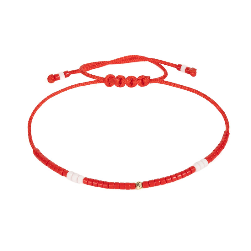 Bratara snur cu pietre miyuki si biluta din aur-rosu