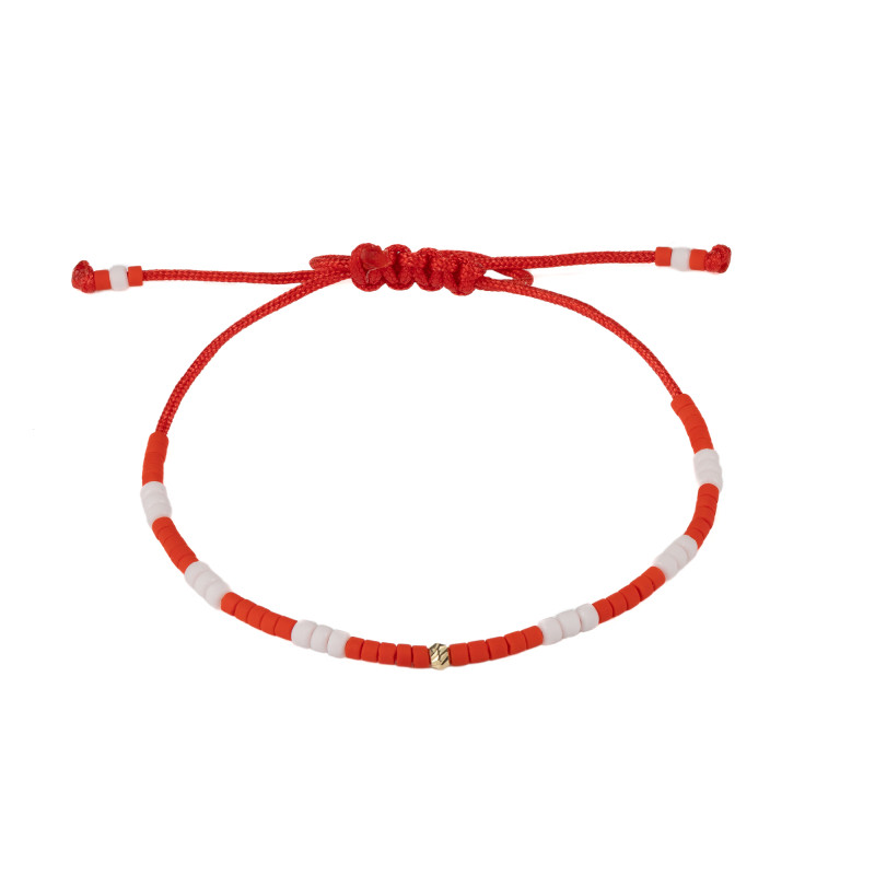 Bratara snur cu pietre miyuki si biluta din aur-rosu