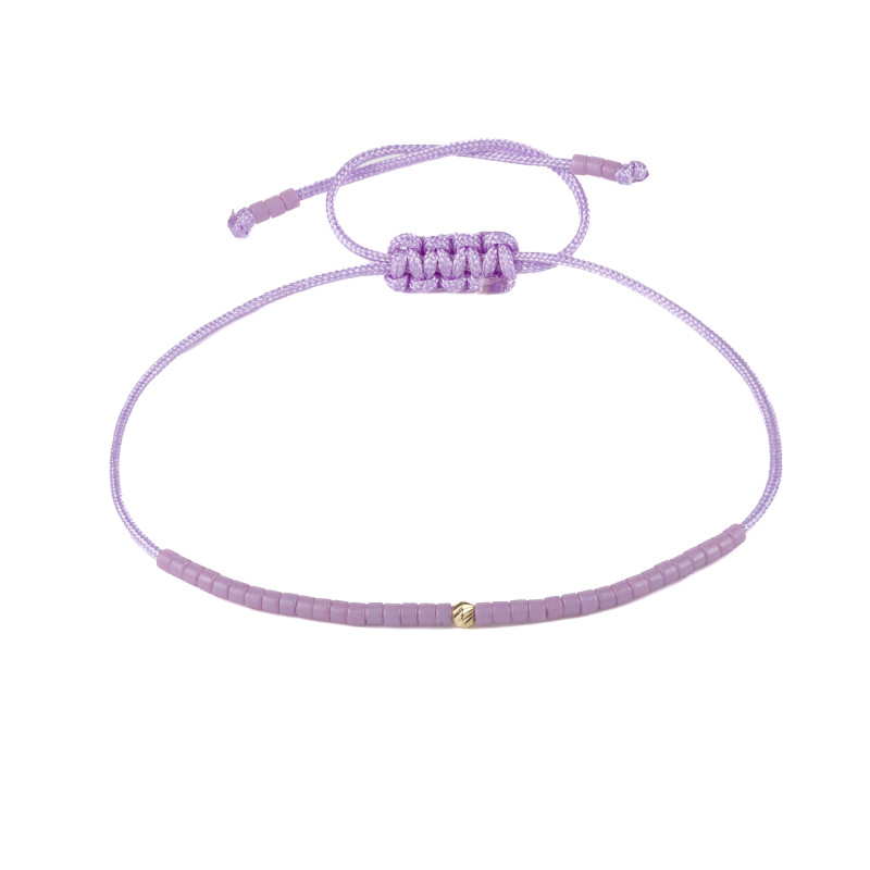 Bratara snur cu pietre miyuki si biluta din aur-mov