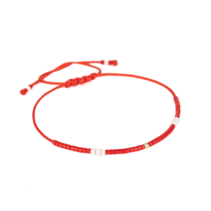 Bratara snur cu pietre miyuki si biluta din aur-rosu