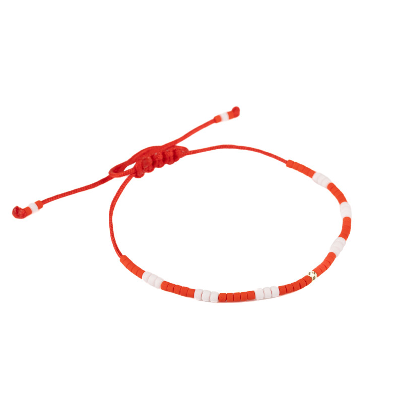 Bratara snur cu pietre miyuki si biluta din aur-rosu