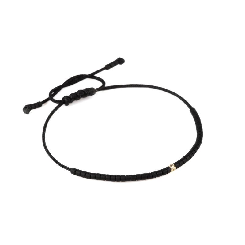 Bratara snur cu pietre miyuki si biluta din aur-negru