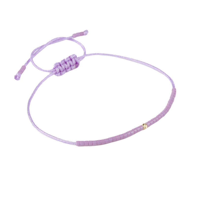 Bratara snur cu pietre miyuki si biluta din aur-mov