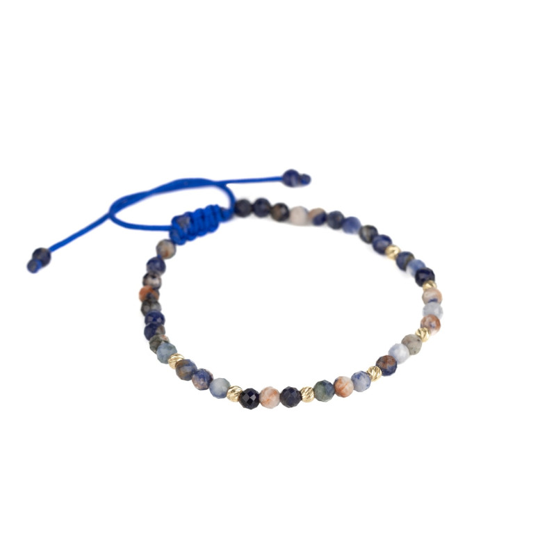 Bratara Kadras cu pietre sodalit si bile din aur 14k