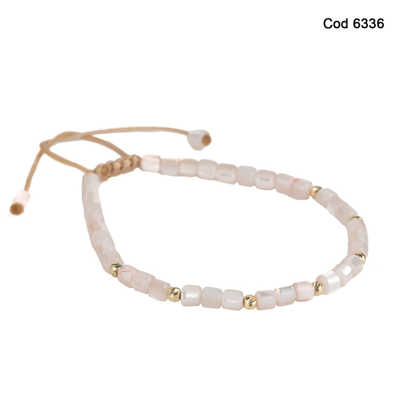 Bratara Kadras cu bile din aur 14k si pietre sidef