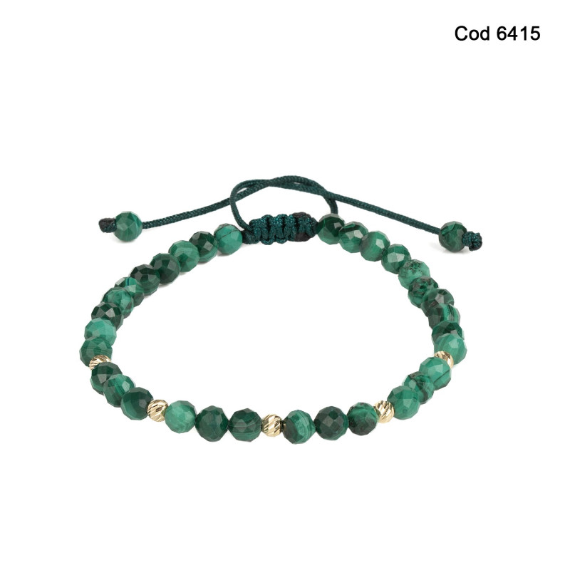 Bratara Kadras cu bile din aur 14k si pietre malachit