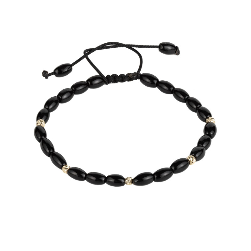 Bratara snur cu pietre din onix si bile din aur 14k