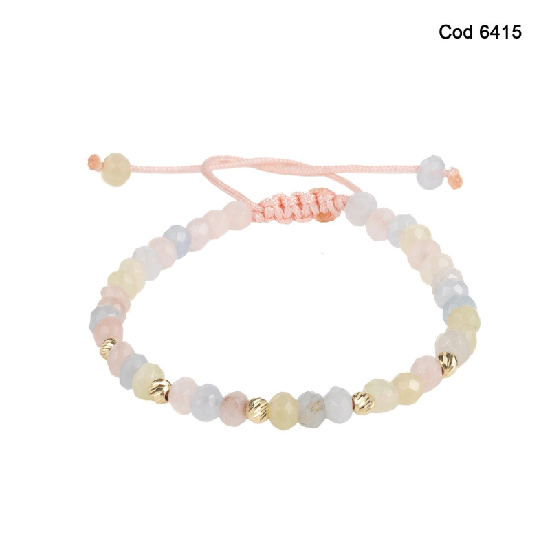 Bratara Kadras cu pietre morganit si bile din aur de 14k