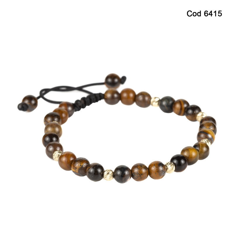 Bratara Kadras cu bile din aur 14k si pietre ochi de tigru