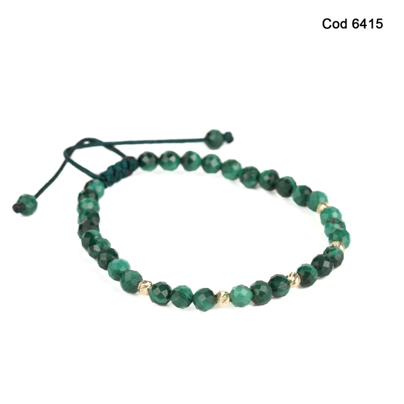 Bratara Kadras cu bile din aur 14k si pietre malachit