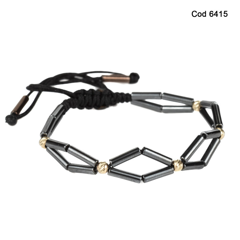 Bratara Kadras cu bile din aur 14k si pietre hematit