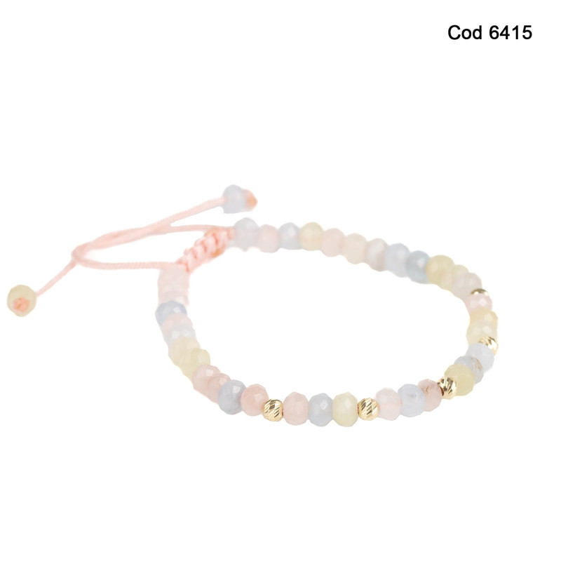 Bratara Kadras cu pietre morganit si bile din aur de 14k