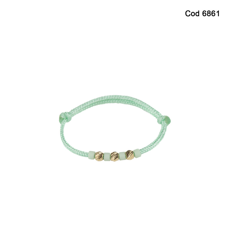 Inel Kadras cu pietre miyuki  si bilute din aur 14k-verde