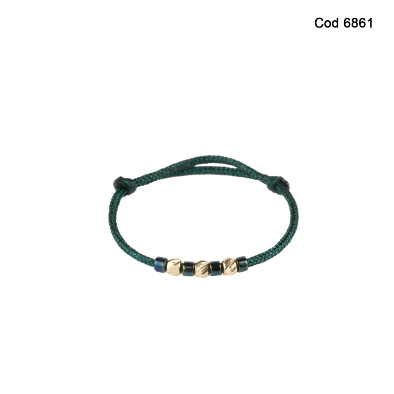 Inel Kadras cu pietre miyuki  si bilute din aur 14k-verde