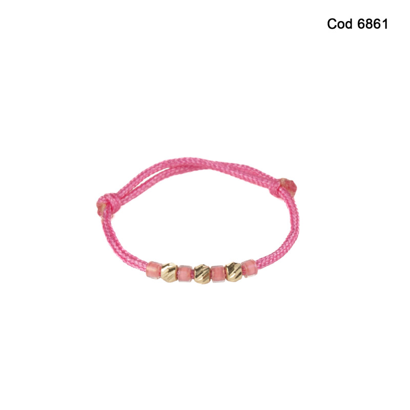 Inel Kadras cu pietre miyuki  si bilute din aur 14k-roz