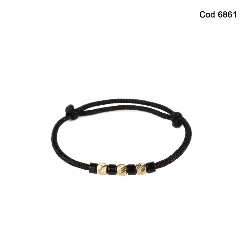 Inel Kadras cu pietre miyuki  si bilute din aur 14k-negru