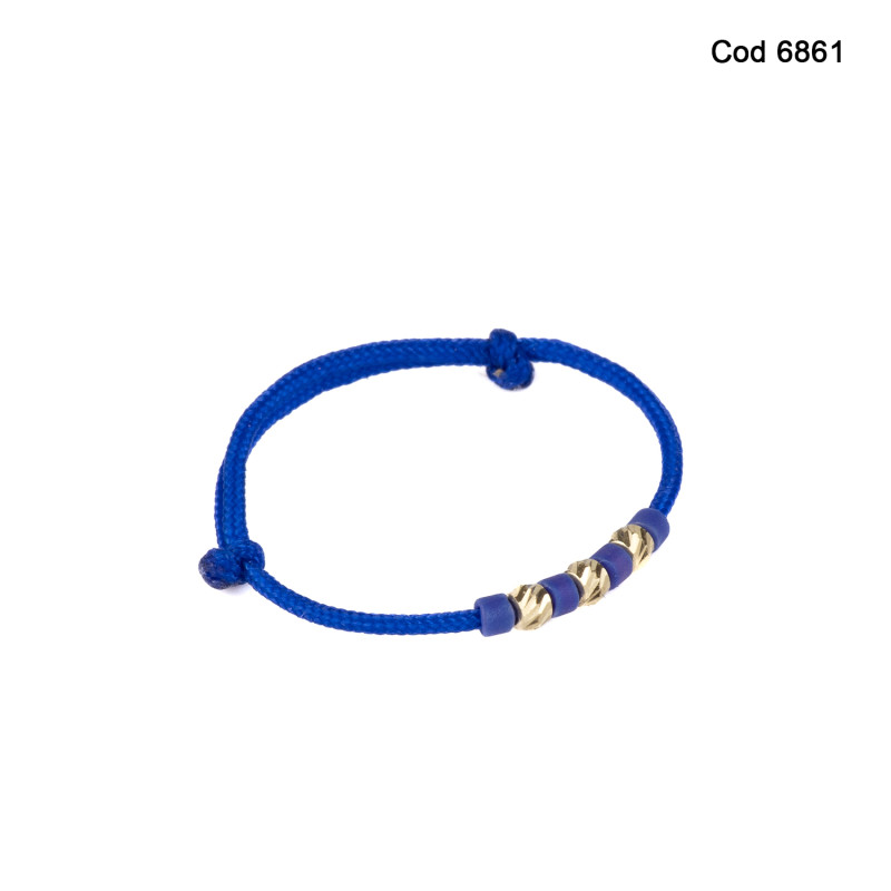 Inel Kadras cu pietre miyuki  si bilute din aur 14k-albastru