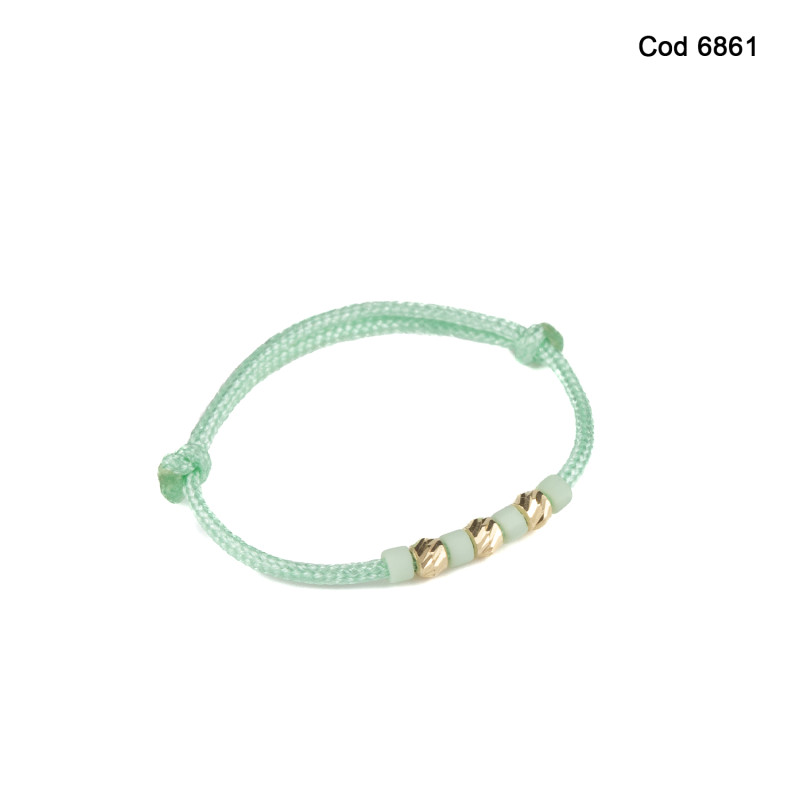 Inel Kadras cu pietre miyuki  si bilute din aur 14k-verde