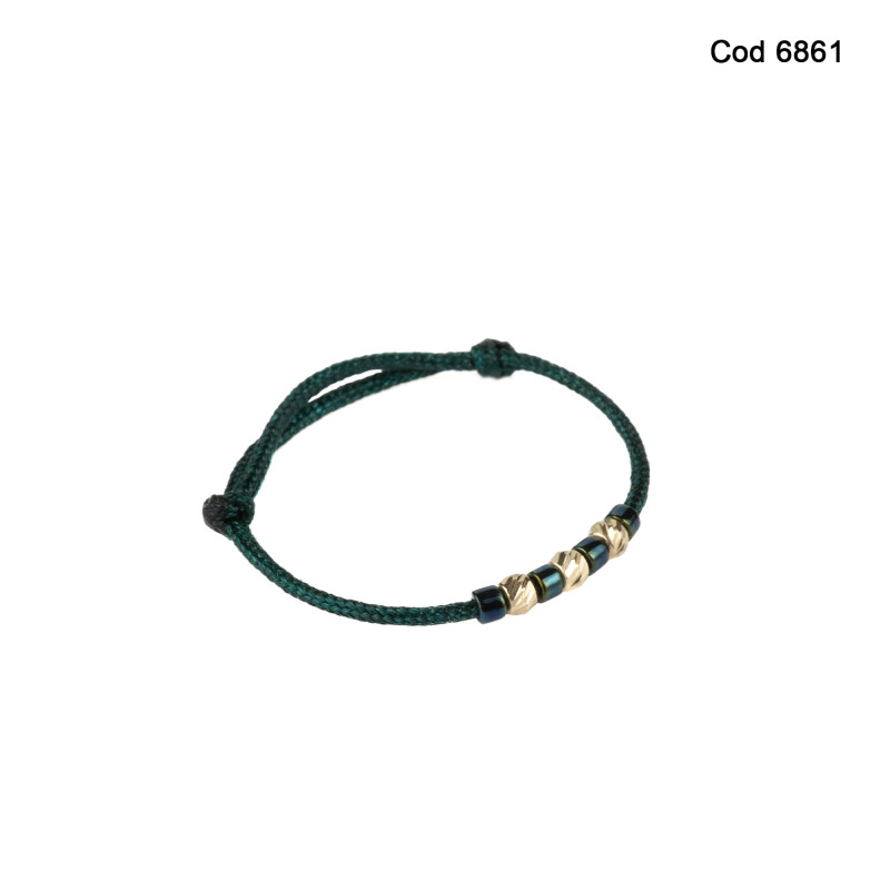 Inel Kadras cu pietre miyuki  si bilute din aur 14k-verde