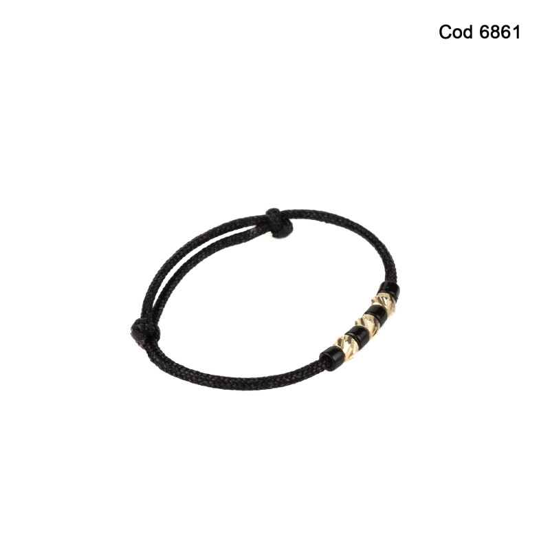 Inel Kadras cu pietre miyuki  si bilute din aur 14k-negru