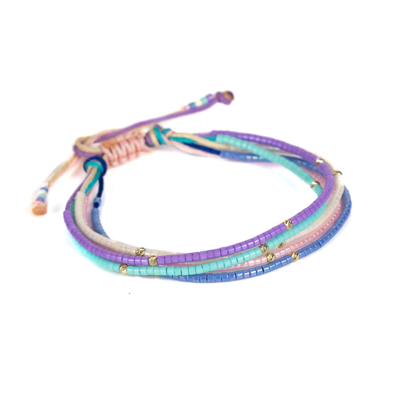 Bratara Snur Kadras cu pietre miyuki si bile din aur de 14k