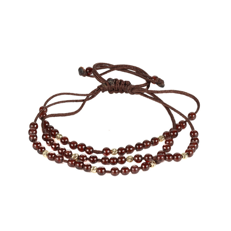 Bratara Kadras cu pietre granat de 3mm si bile din aur 14k