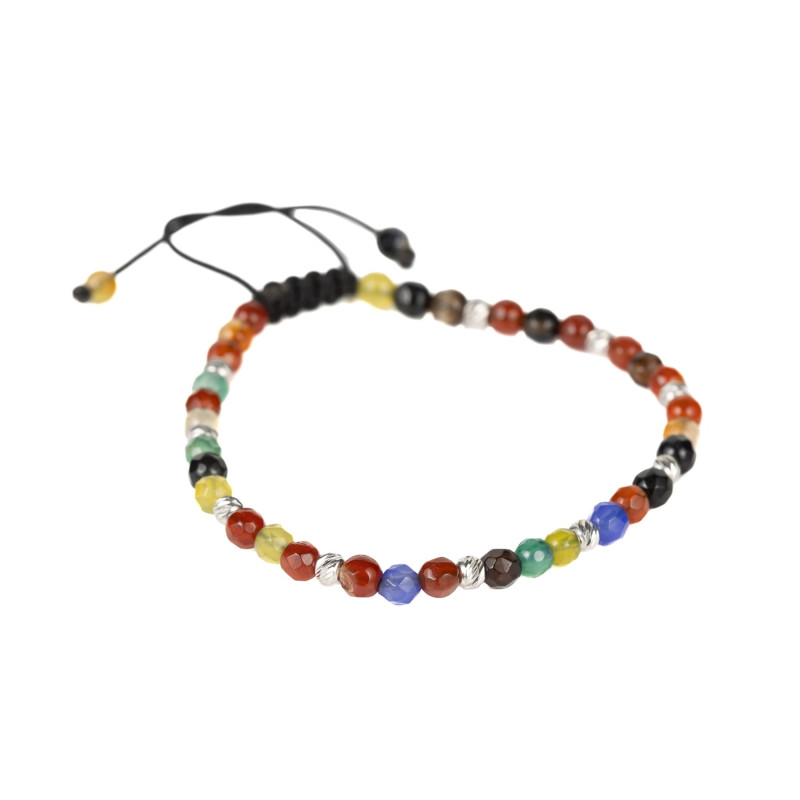 Bratara Kadras cu pietre agat multicolor si bile  argint 925