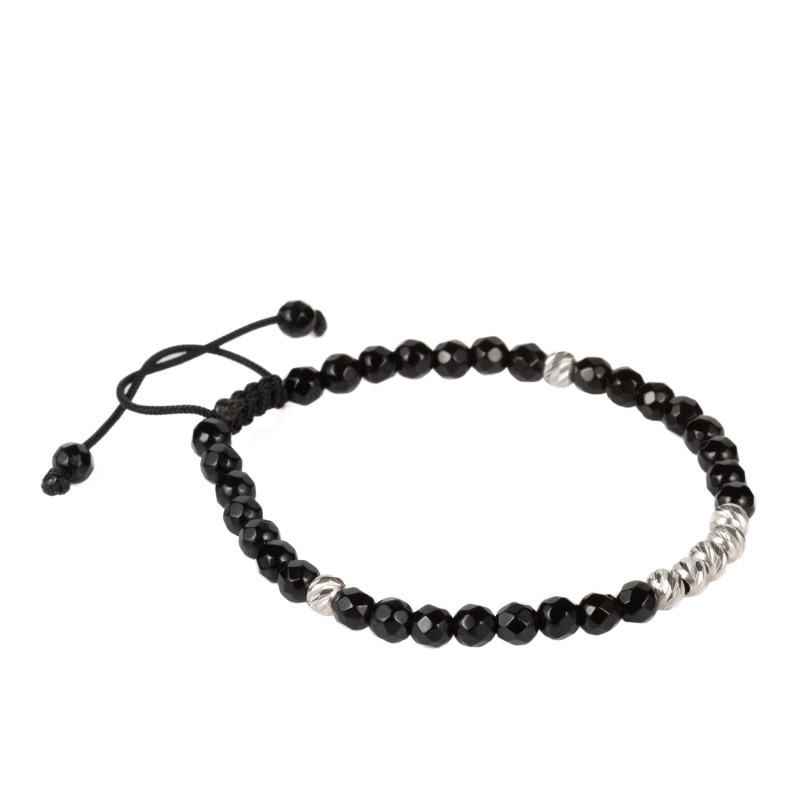 Bratara snur cu pietre din onix si bile din argint 925