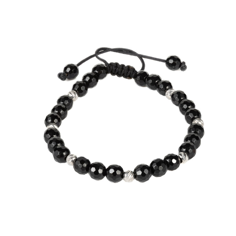 Bratara snur cu pietre din onix si 7 bile din argint 925
