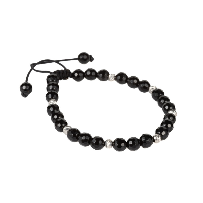 Bratara snur cu pietre din onix si 7 bile din argint 925
