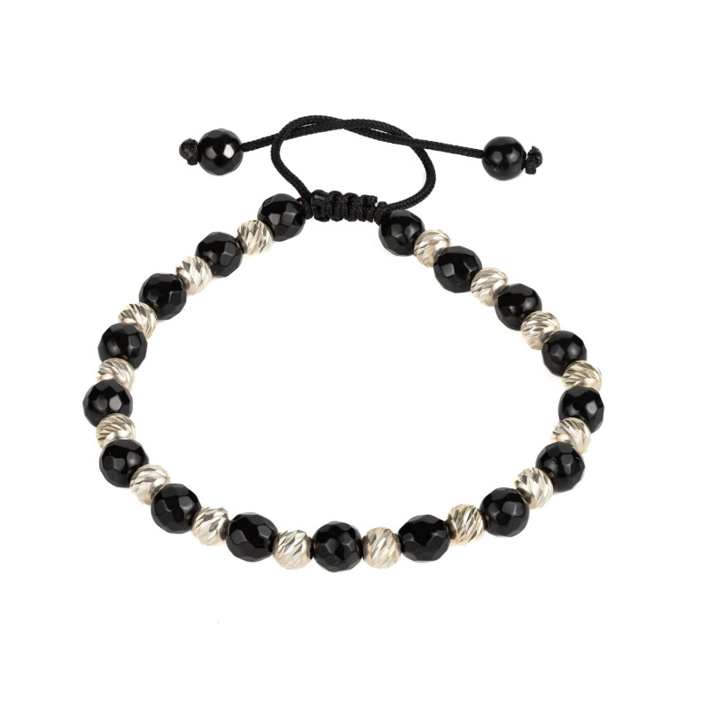 Bratara snur cu pietre onix si bile din argint 925