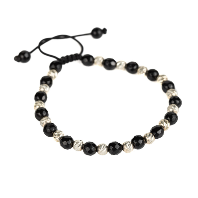 Bratara snur cu pietre onix si bile din argint 925