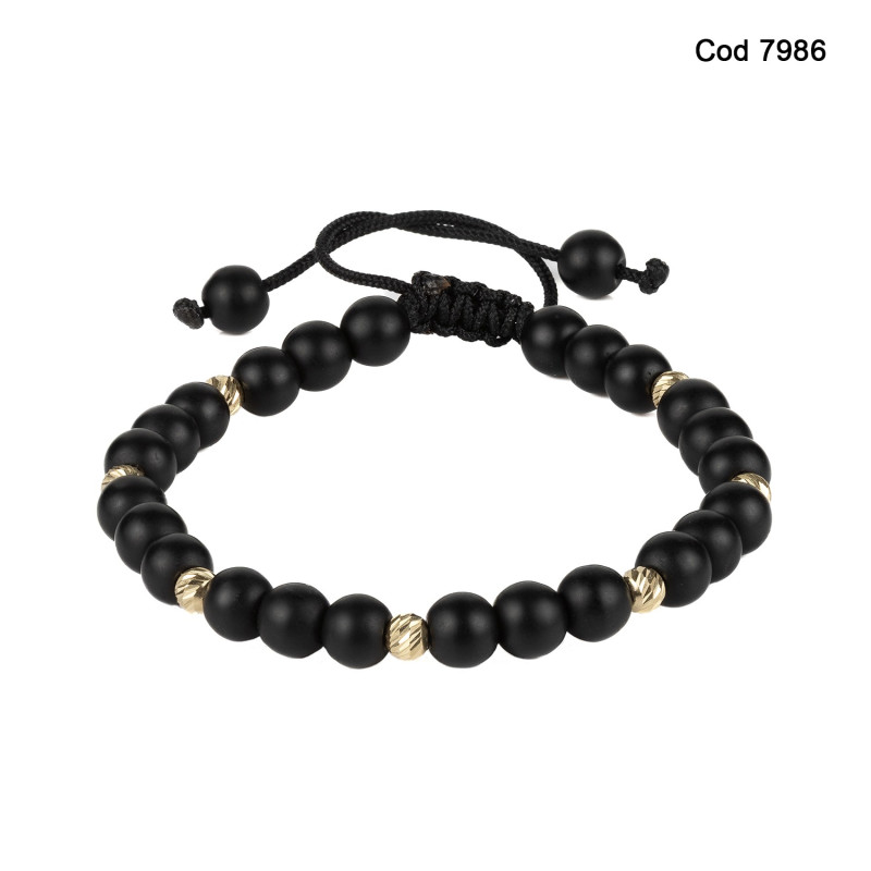 Bratara Kadras snur cu bilute din aur 14k si pietre onix