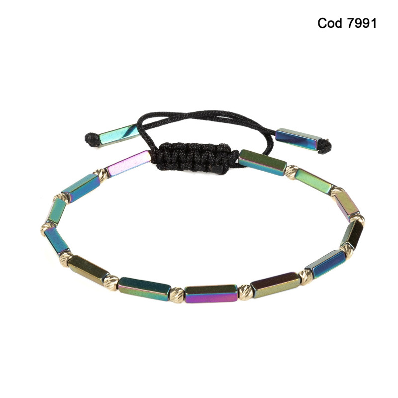 Bratara Kadras cu bile din aur 14k si pietre de hematt multicolor