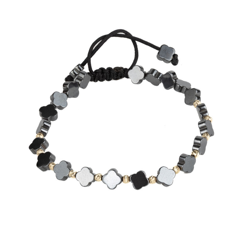 Bratara Kadras cu pietre hematit  si bile din aur de 14k