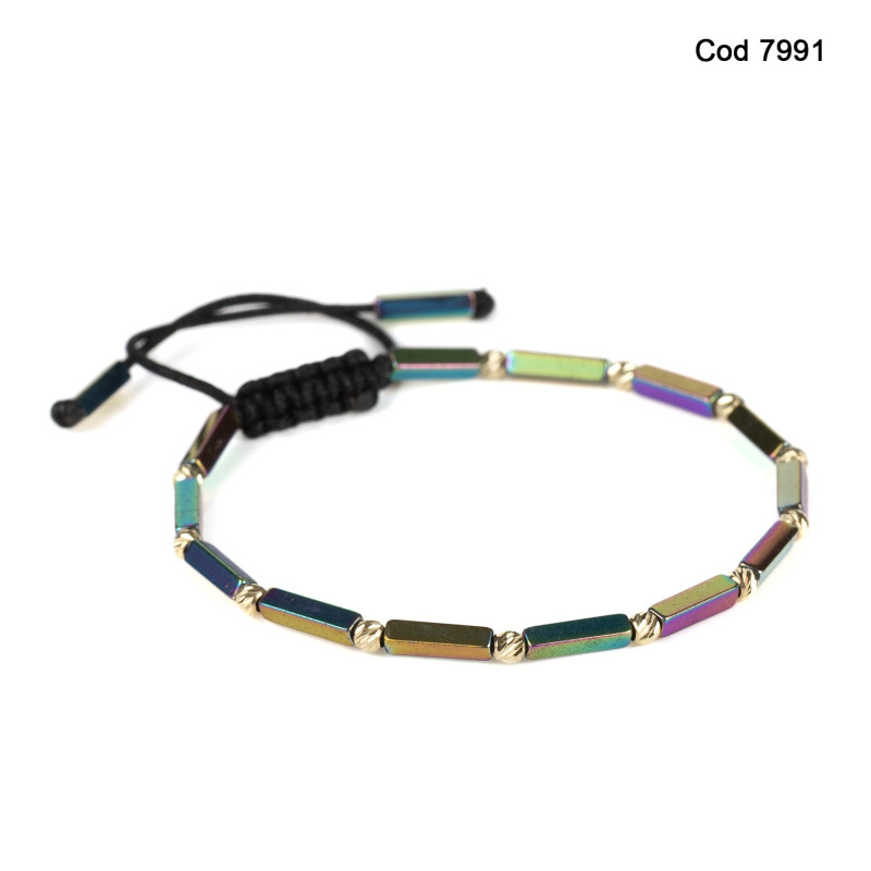 Bratara Kadras cu bile din aur 14k si pietre de hematt multicolor