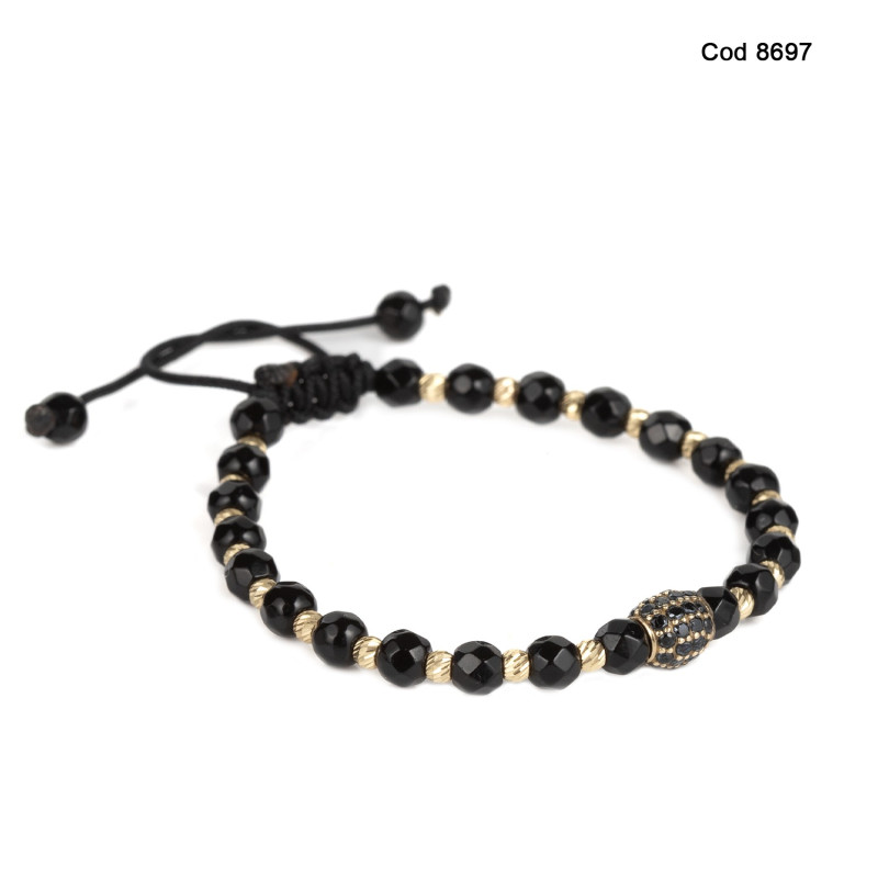 Bratara Kadras snur cu pietre onix si bilute din aur