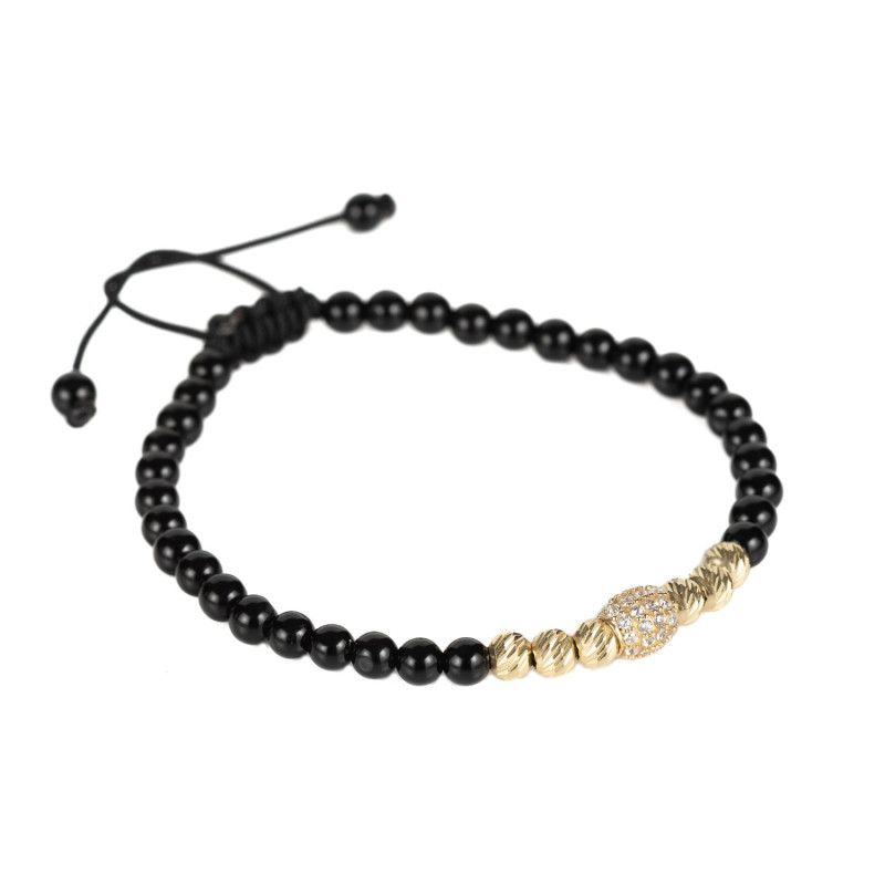 Bratara Kadras cu pietre onix si elemente de aur 14k