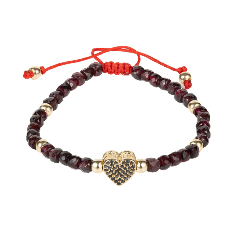 Bratara Kadras cu pietre granat bile de aur si element central inima 14k