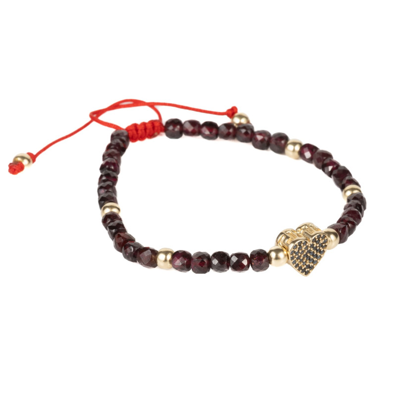 Bratara Kadras cu pietre granat bile de aur si element central inima 14k