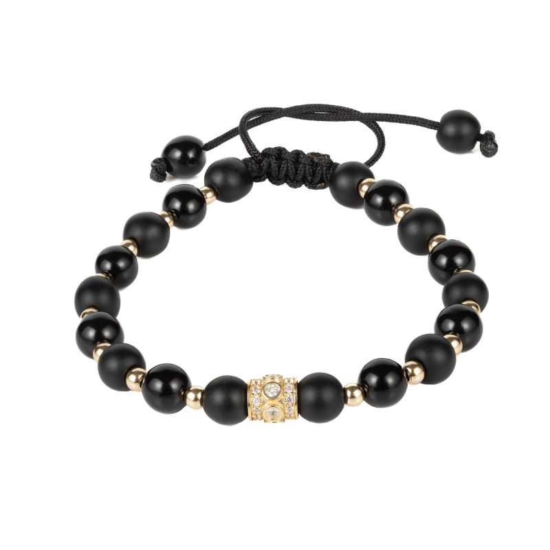 Bratara Kadras cu pietre onix,bile si element central din aur -14k