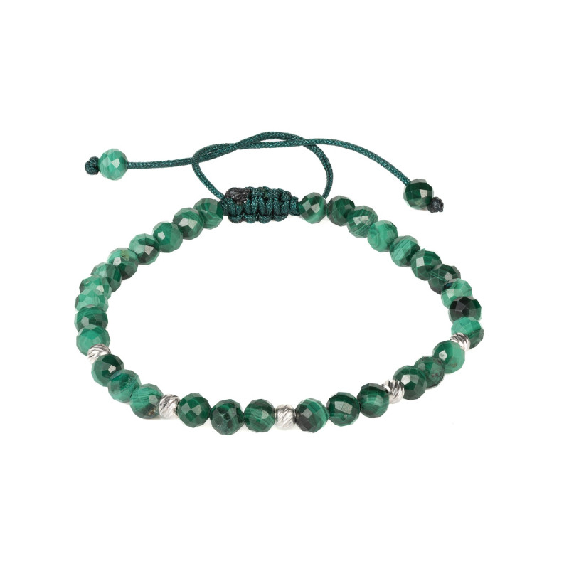 Bratara snur cu pietre malachit si bile din argint 925
