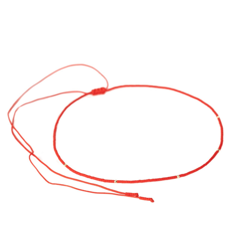 Colier Kadras cu bilute din aur de 14 k si pietre rosii miyuki