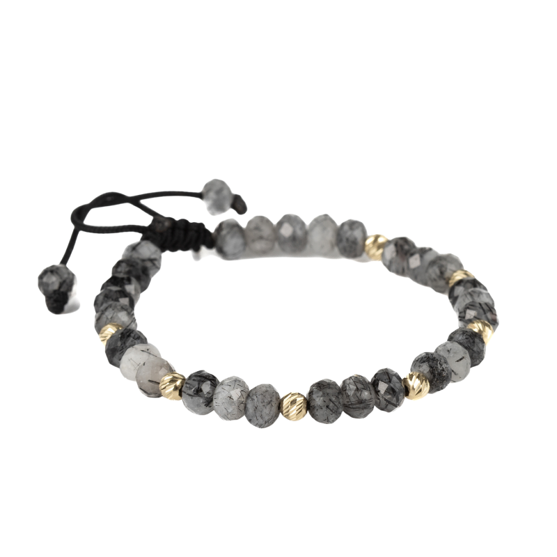 Brățară Kadras, Bărbați, din șnur cu 7 bile de aur 14K și cuart, 0.58g Aur