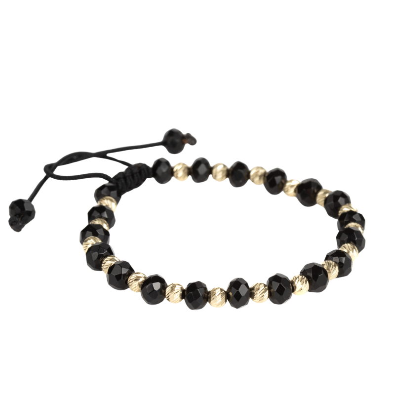 Brățară Kadras cu pietre onix și 18 bile din aur 14K 