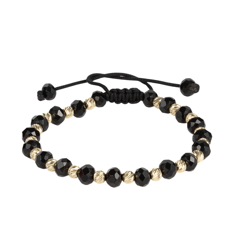 Brățară Kadras cu pietre onix și 18 bile din aur 14K 