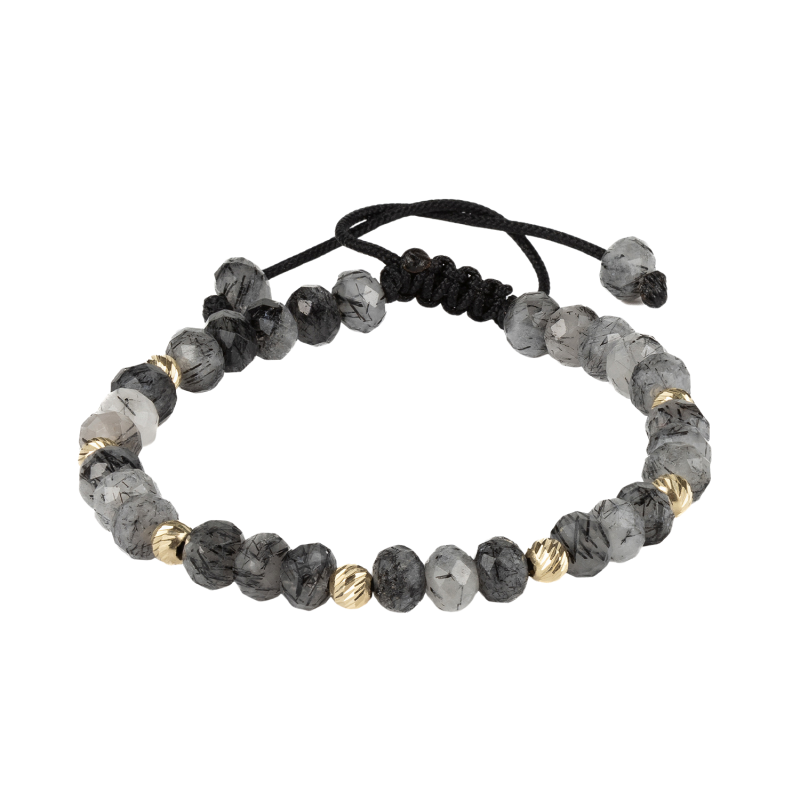 Brățară Kadras, Bărbați, din șnur cu 7 bile de aur 14K și cuart, 0.58g Aur