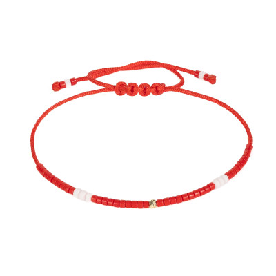 Bratara snur cu pietre miyuki si biluta din aur-rosu