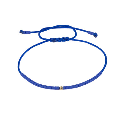 Bratara snur cu pietre miyuki si biluta din aur-albastru