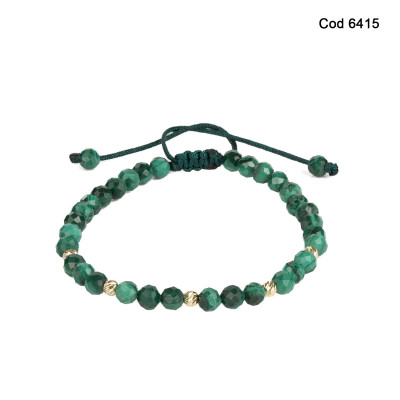 Bratara Kadras cu bile din aur 14k si pietre malachit